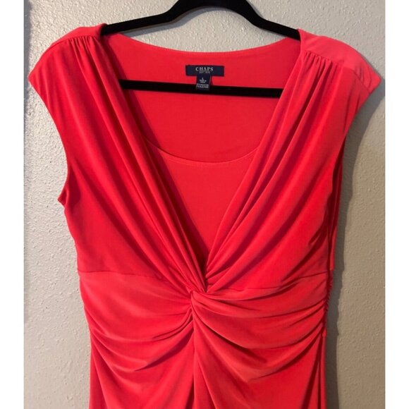 Chaps Ralph Lauren A Line Midi Dress Large L Coral Orange Sleeveless Washable - Picture 10 of 12